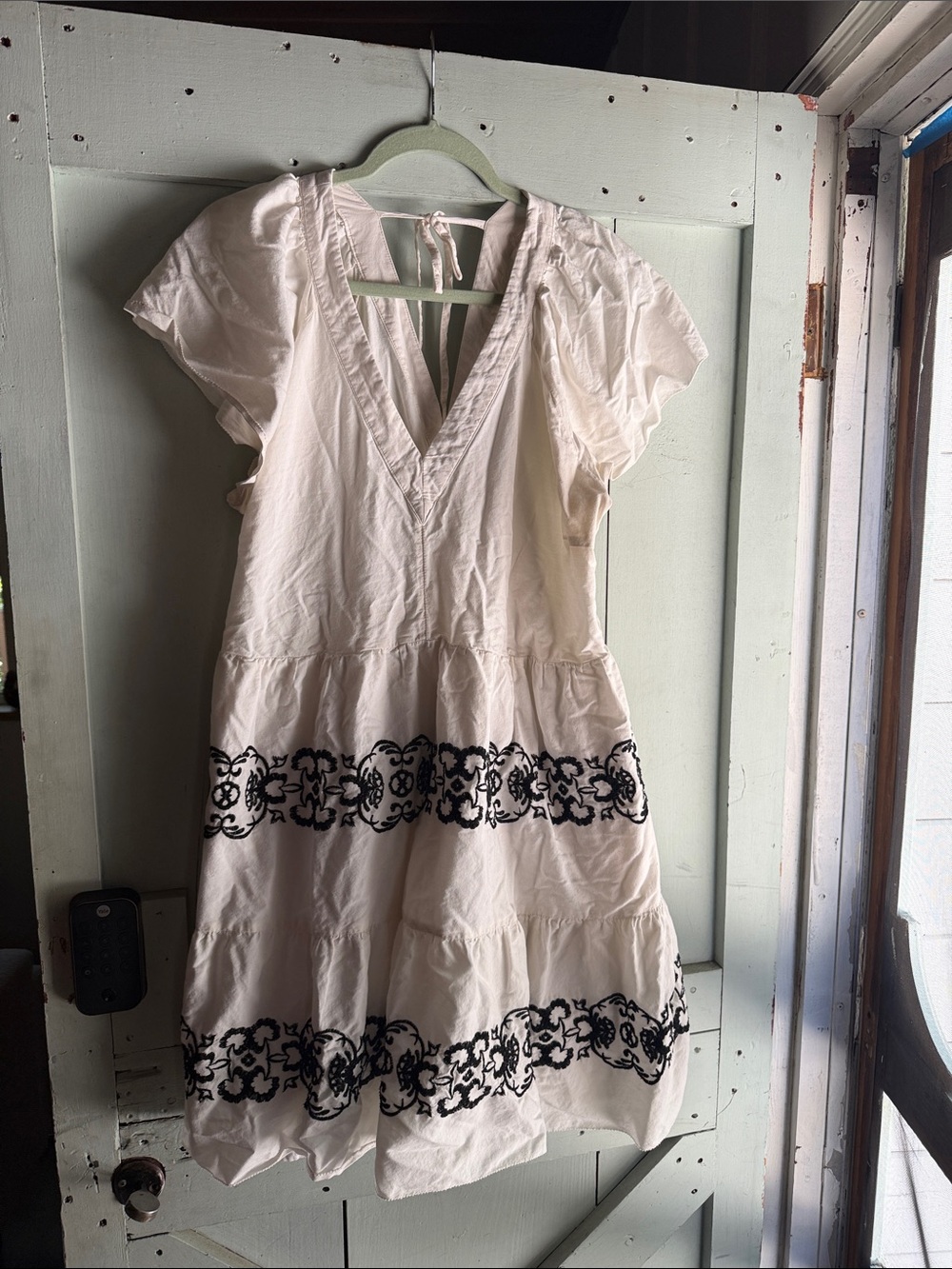 White V-Neck Embroidered Dress